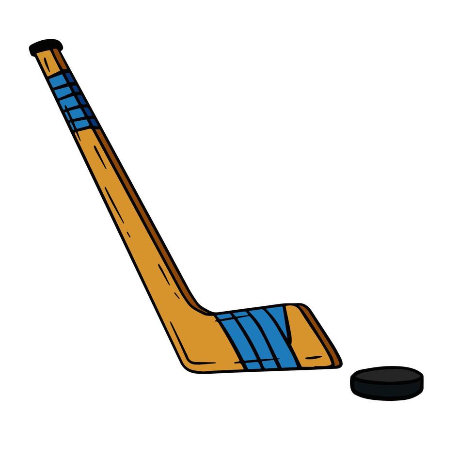 hockey bastone e disco. gli sport attrezzatura. inverno Giochi. piatto cartone animato illustrazione isolato su bianca vettore