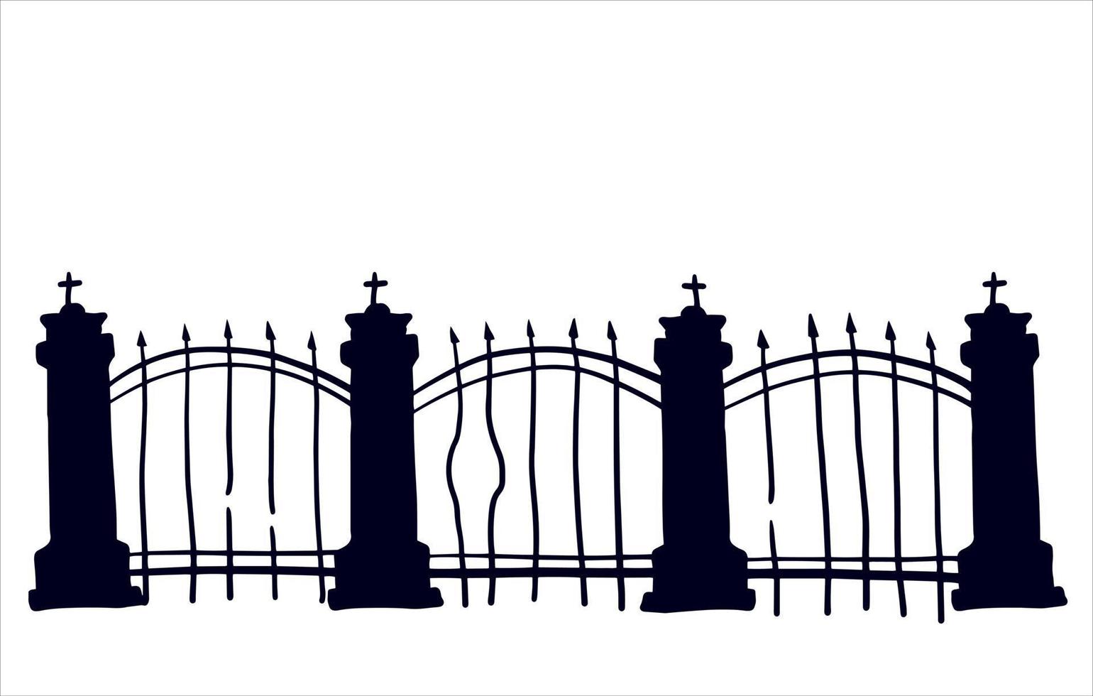 vecchio recinto di cimitero. Halloween decorazione. nero silhouette di cupo parete. piatto illustrazione isolato su bianca vettore