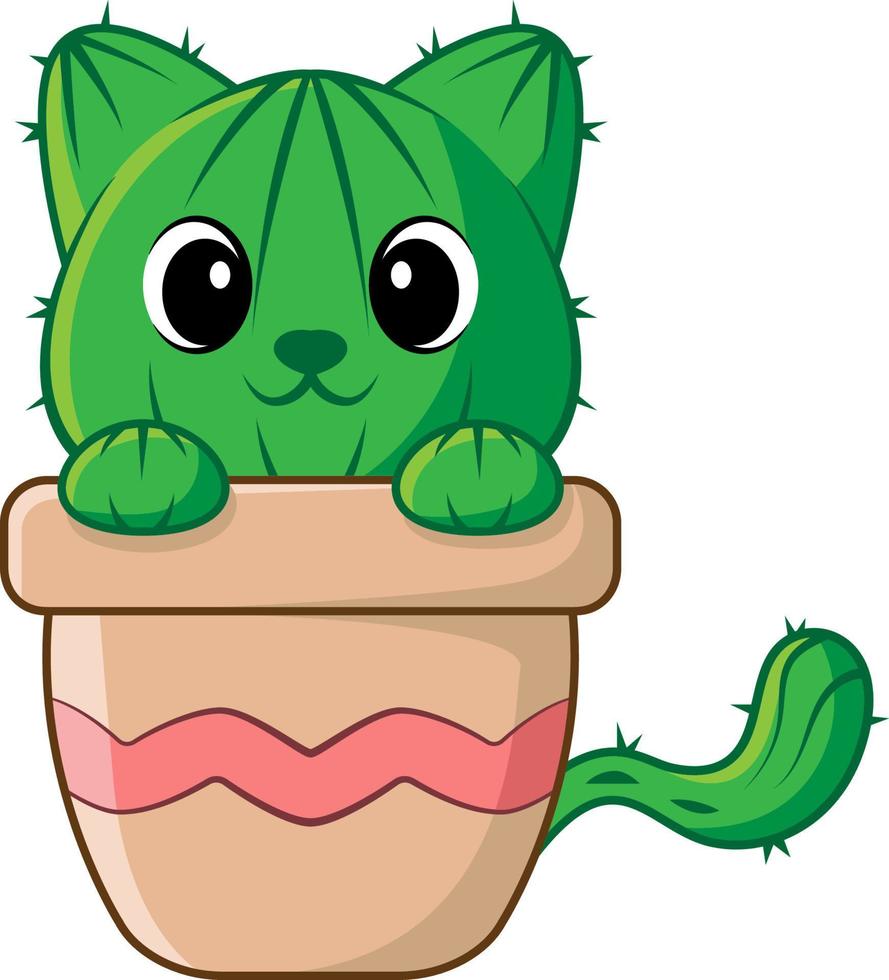 vettore carino gatto cactus cartone animato stile. gattino personaggio illustrazione isolato su bianca sfondo