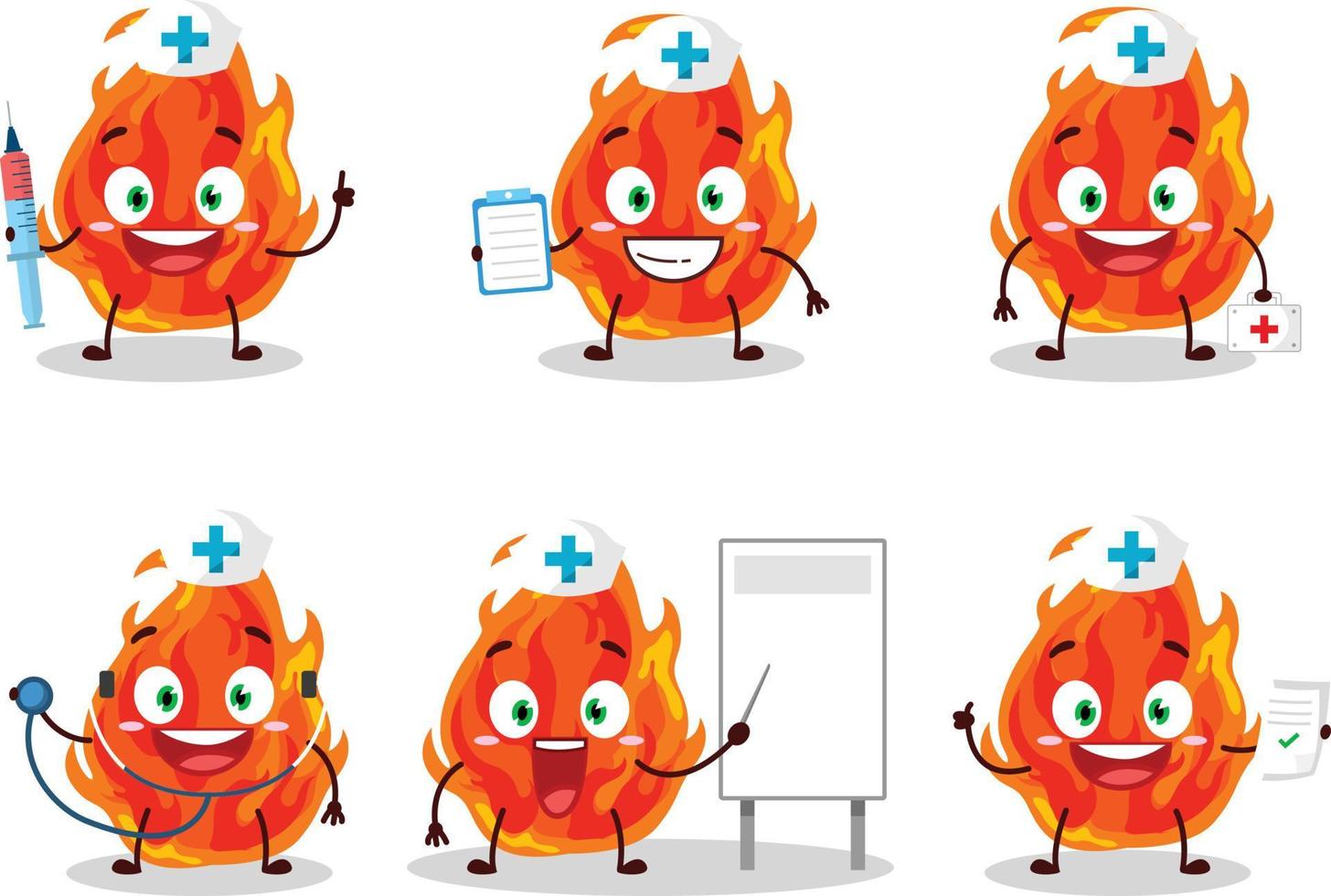 medico professione emoticon con fuoco cartone animato personaggio vettore