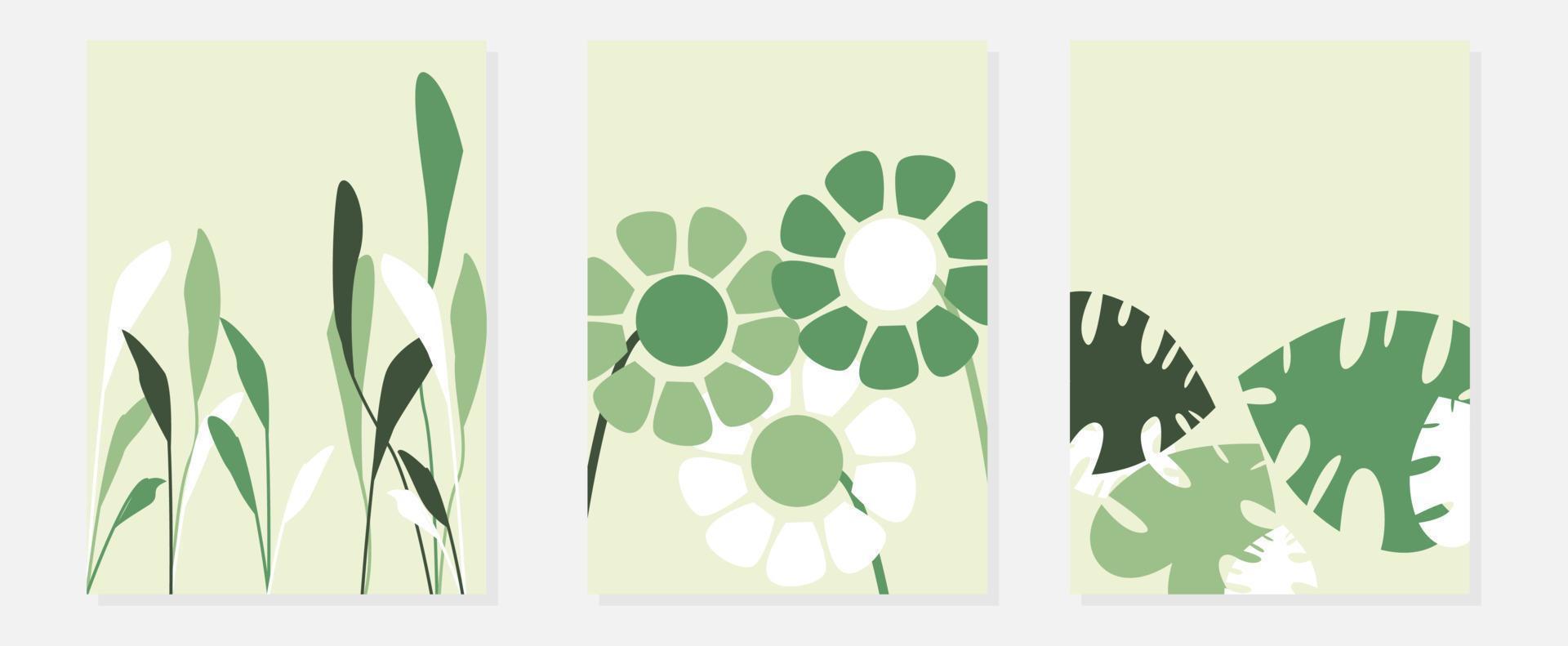 collezione di minimo manifesti con biologico forme composizione nel verde colori nel di moda moderno solido stile, può essere Usato per parete decorazione, cartolina, copertina design e sfondo vettore