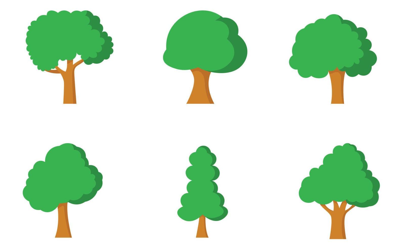 semplice piatto cartone animato albero collezione. vario foresta natura albero cartone animato semplice moderno stile vettore