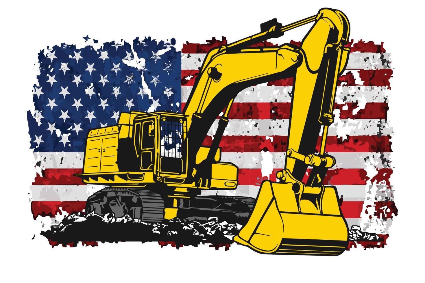 scavatrice con Stati Uniti d'America bandiera design vettore