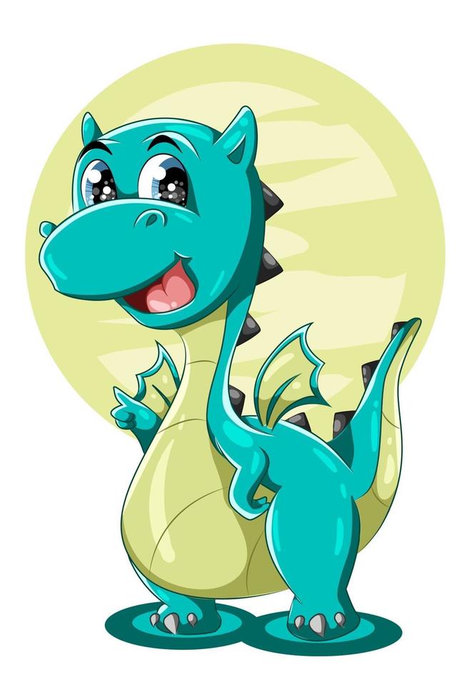 un piccolo simpatico grande drago verde animale fumetto illustrazione vettore