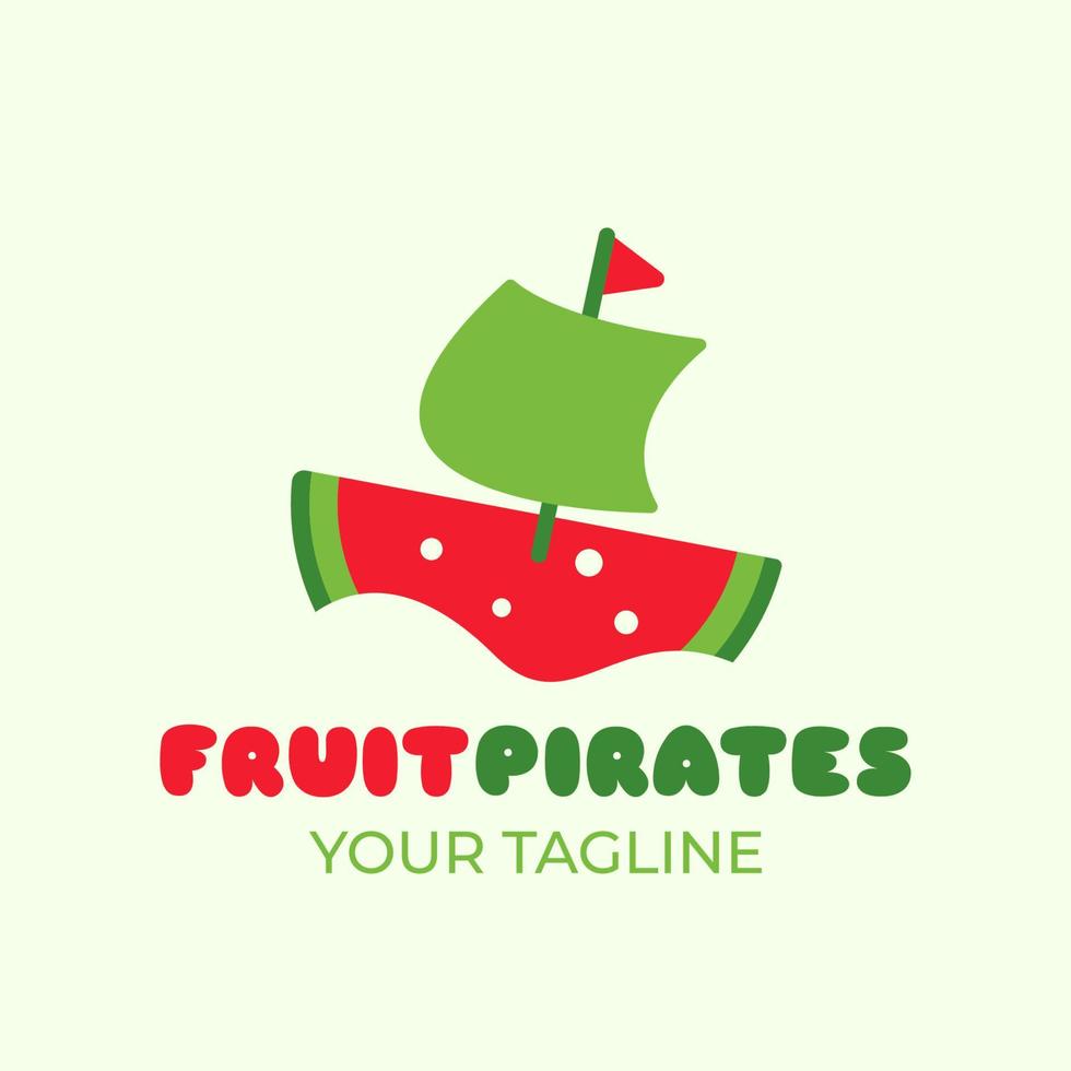 frutta pirati. combinazione forma di anguria e barca a vela. adatto per frutta negozio logo, naturale prodotti, eccetera. vettore