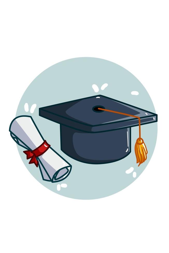 un cappello di laurea e illustrazione del certificato vettore