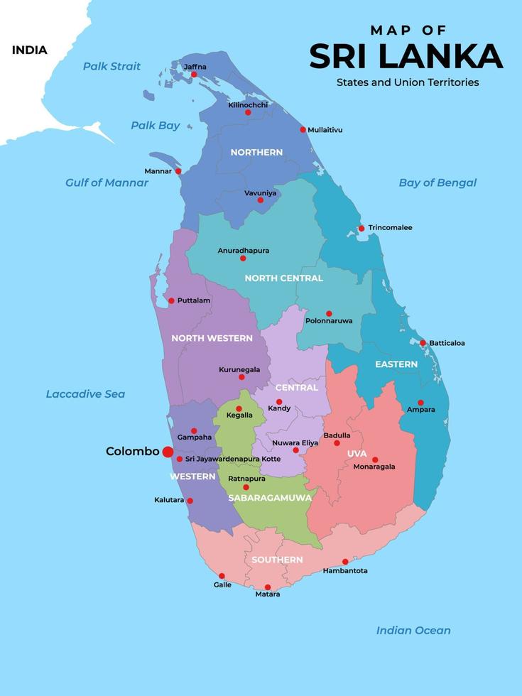 carta geografica di sri lanka con circostante frontiere vettore