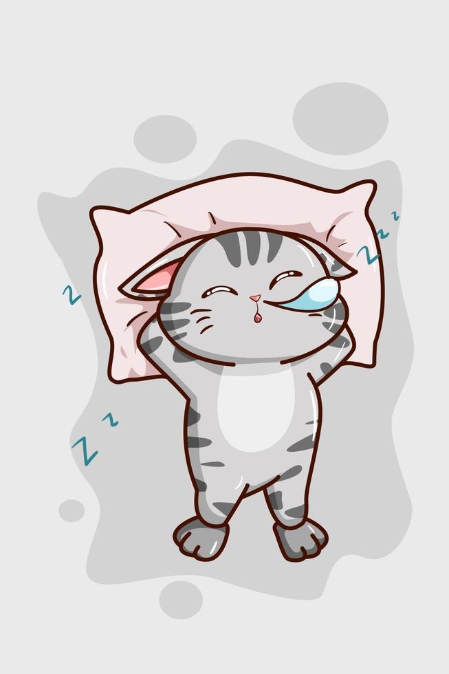 un piccolo gatto grigio carino che dorme profondamente vettore