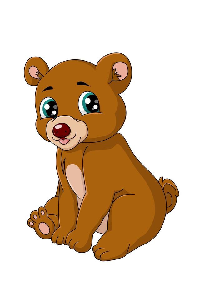 un piccolo orso bruno felice del bambino che si siede, illustrazione di vettore del fumetto animale di progettazione