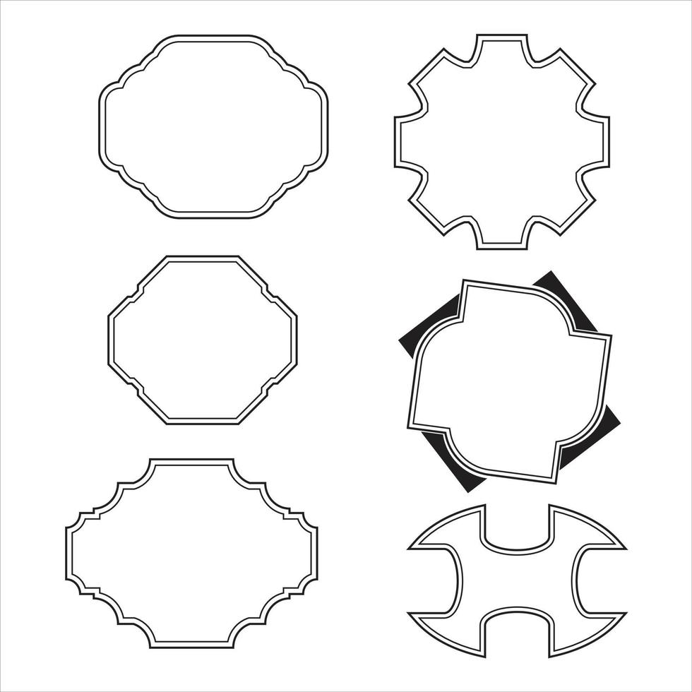 insieme dell'icona della siluetta nera di forme geometriche. contorno cartone animato astratto modello vuoto per nuvoletta, fumetto messaggio, badge nota di testo, cartellino del prezzo, adesivo di memoria di carta, cornice pensata nuvola, banner web vettore