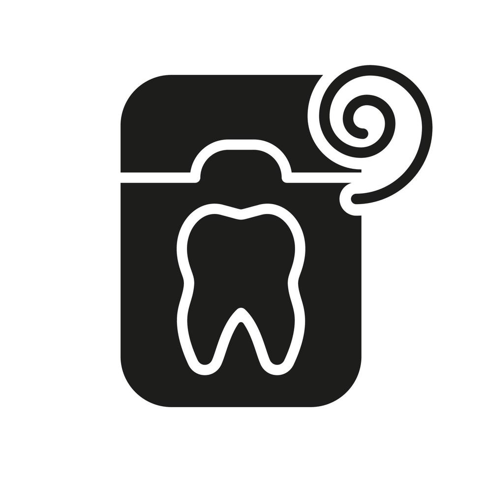 dentale filo silhouette icona. orale igiene glifo pittogramma. odontoiatria trattamento, dentale cura e orale medicina simbolo. denti cura cartello. pulito bocca attrezzatura. isolato vettore illustrazione.