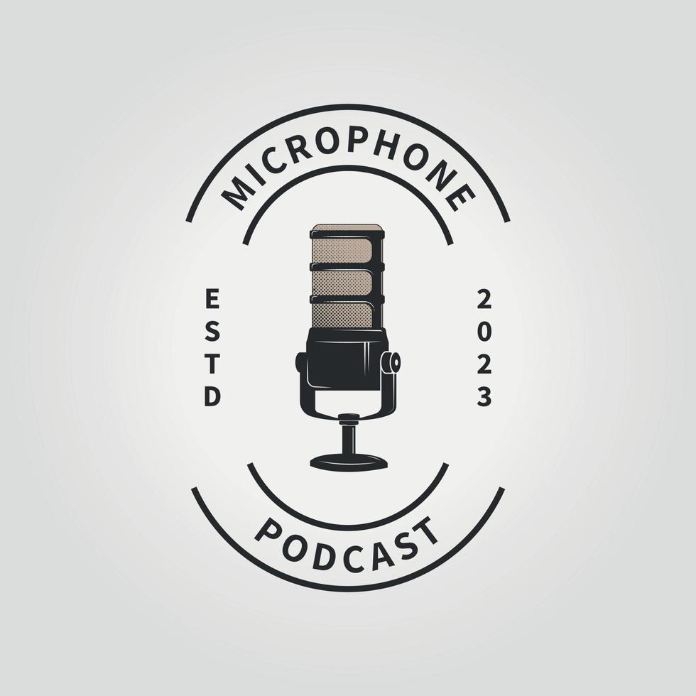 semplice emblema microfono Podcast logo icona linea arte Vintage ▾ vettore illustrazione design