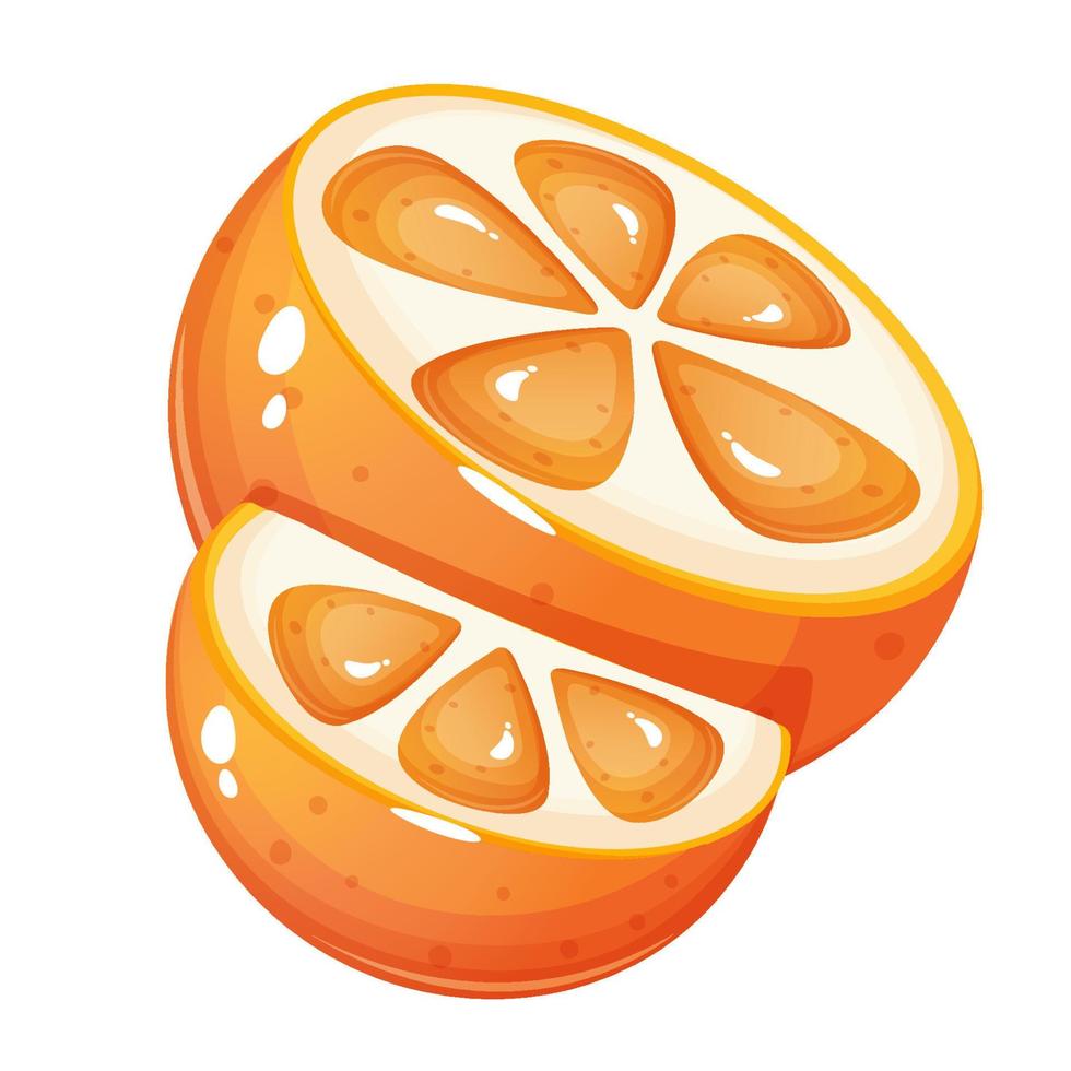 cartone animato stile piccolo e grande arancia fetta. vettore