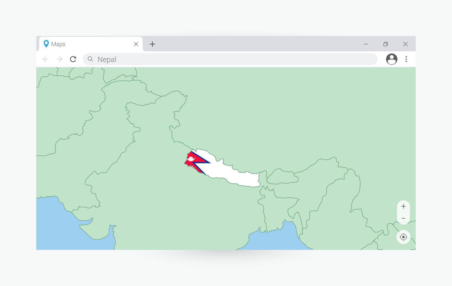 del browser finestra con carta geografica di Nepal, ricerca Nepal nel Internet. vettore