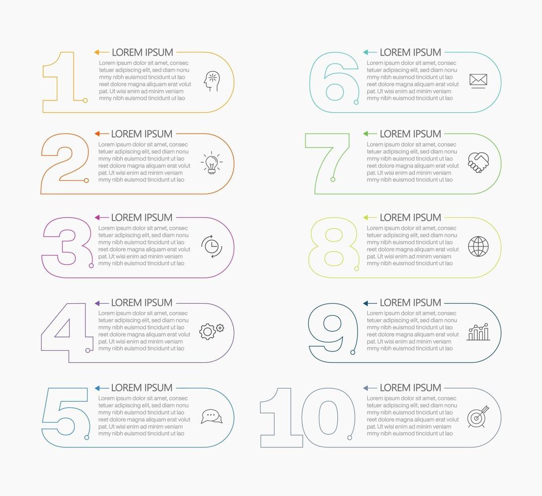 icone di linea sottile infografica con 10 numeri vettore