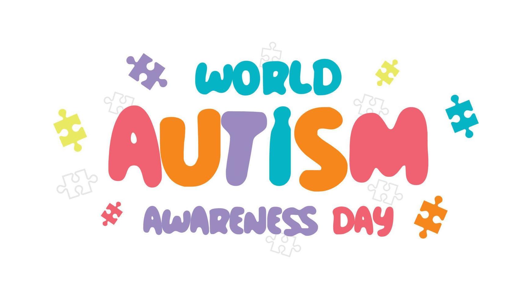 mondo autismo giorno con puzzle e parole sfondo vettore