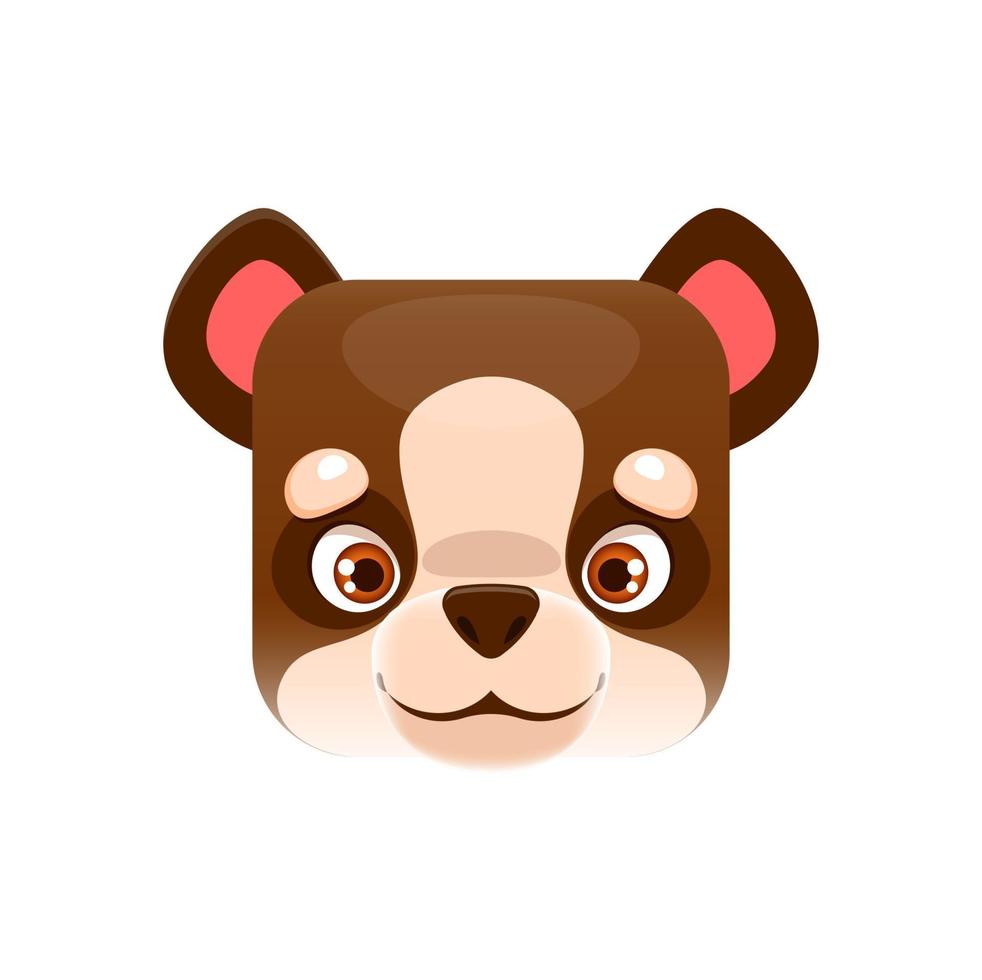 orso cartone animato kawaii piazza animale viso, orsacchiotto di peluche vettore
