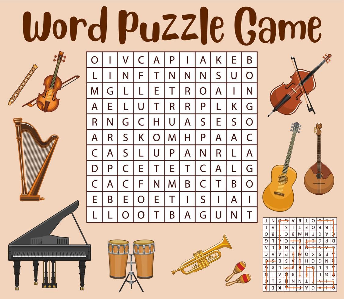 musicale strumenti parola ricerca puzzle gioco vettore