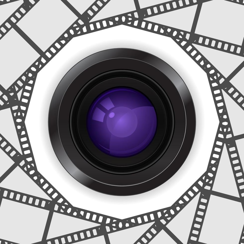 foto fotocamera lente icona 3d nel fotogramma della bobina di pellicola vettore