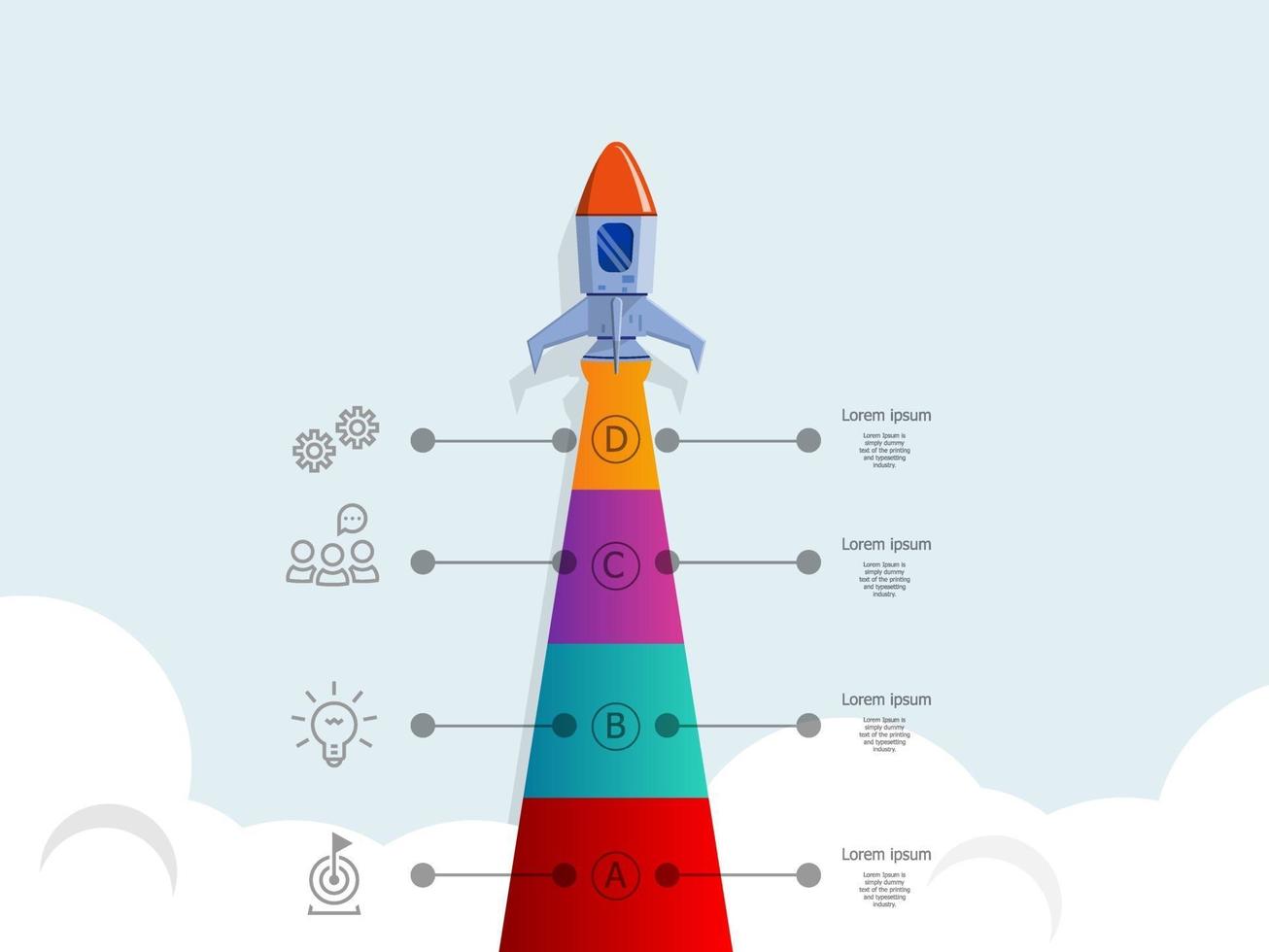 elementi di infographics di avvio di attività di lancio di un razzo vettore