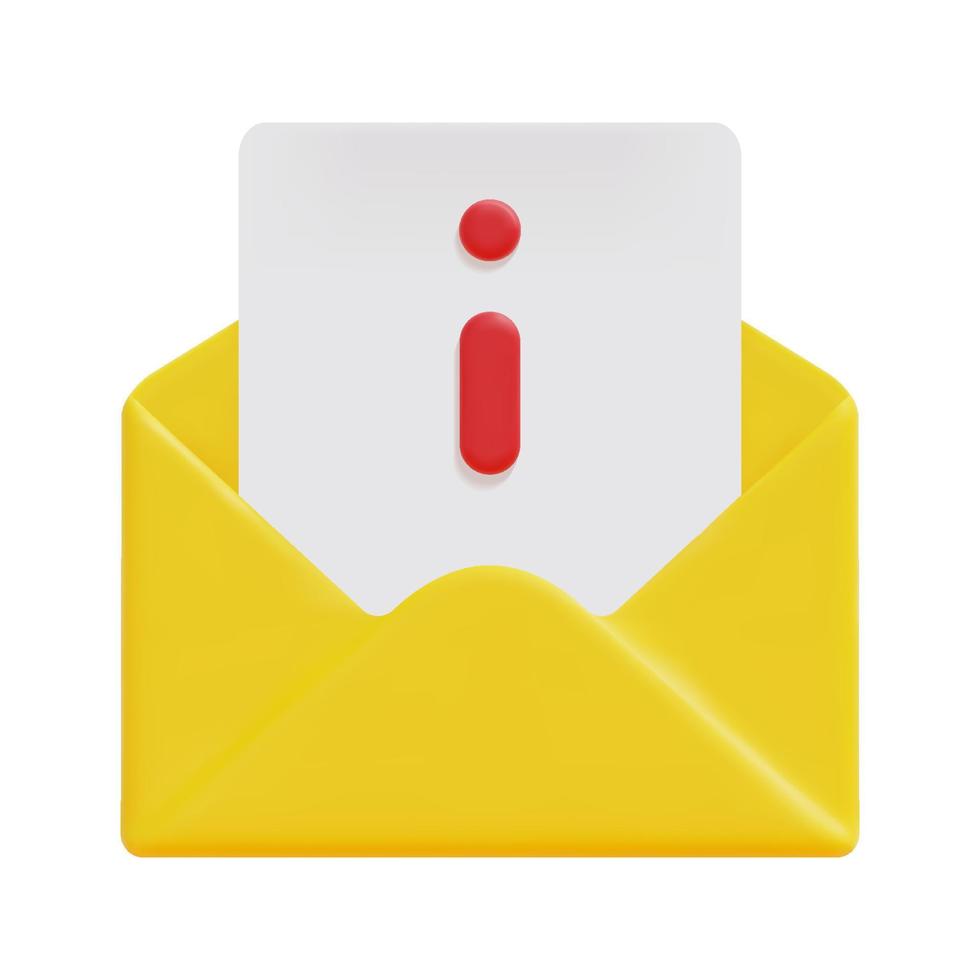3d posta Busta con lettera e informazione icona vettore. isolato su bianca sfondo. 3d contenuto, contatto e documento concetto. cartone animato minimo stile. 3d e-mail icona vettore rendere illustrazione.