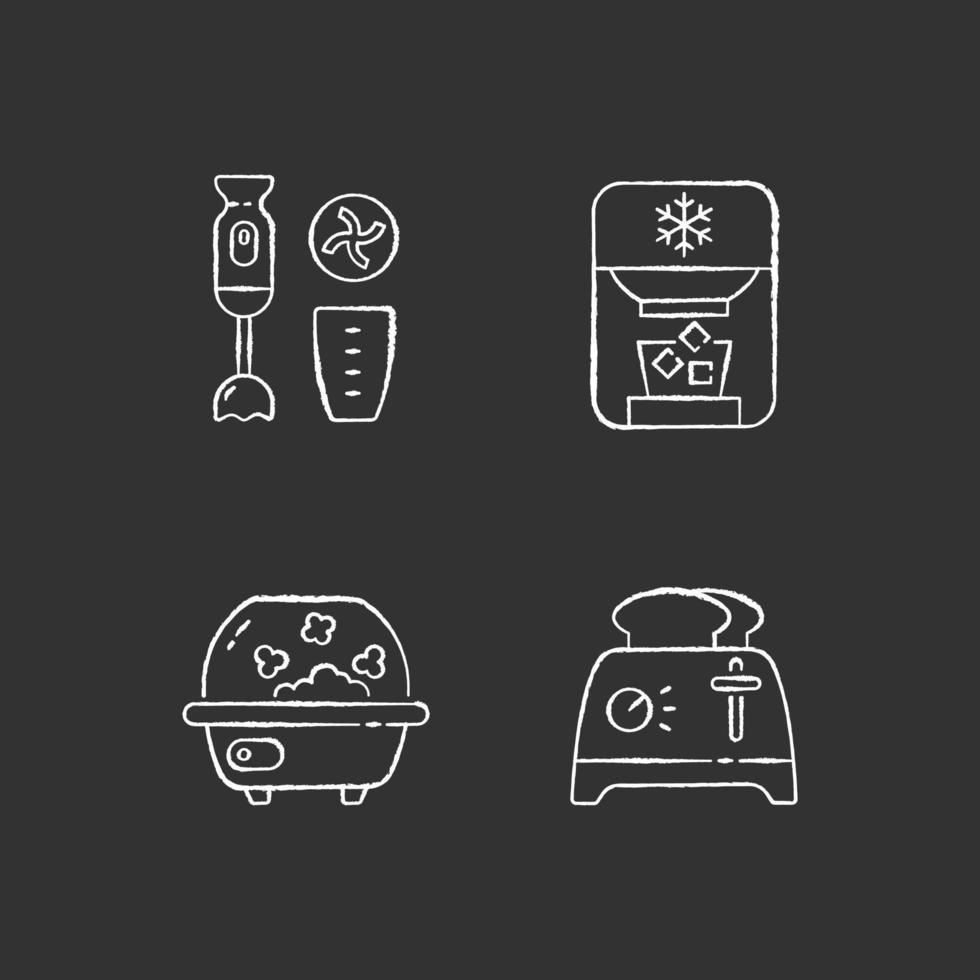 elettrodomestici gesso icone bianche impostate su sfondo nero vettore