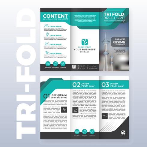 Modello di brochure aziendale tri-fold design con colore turchese vettore