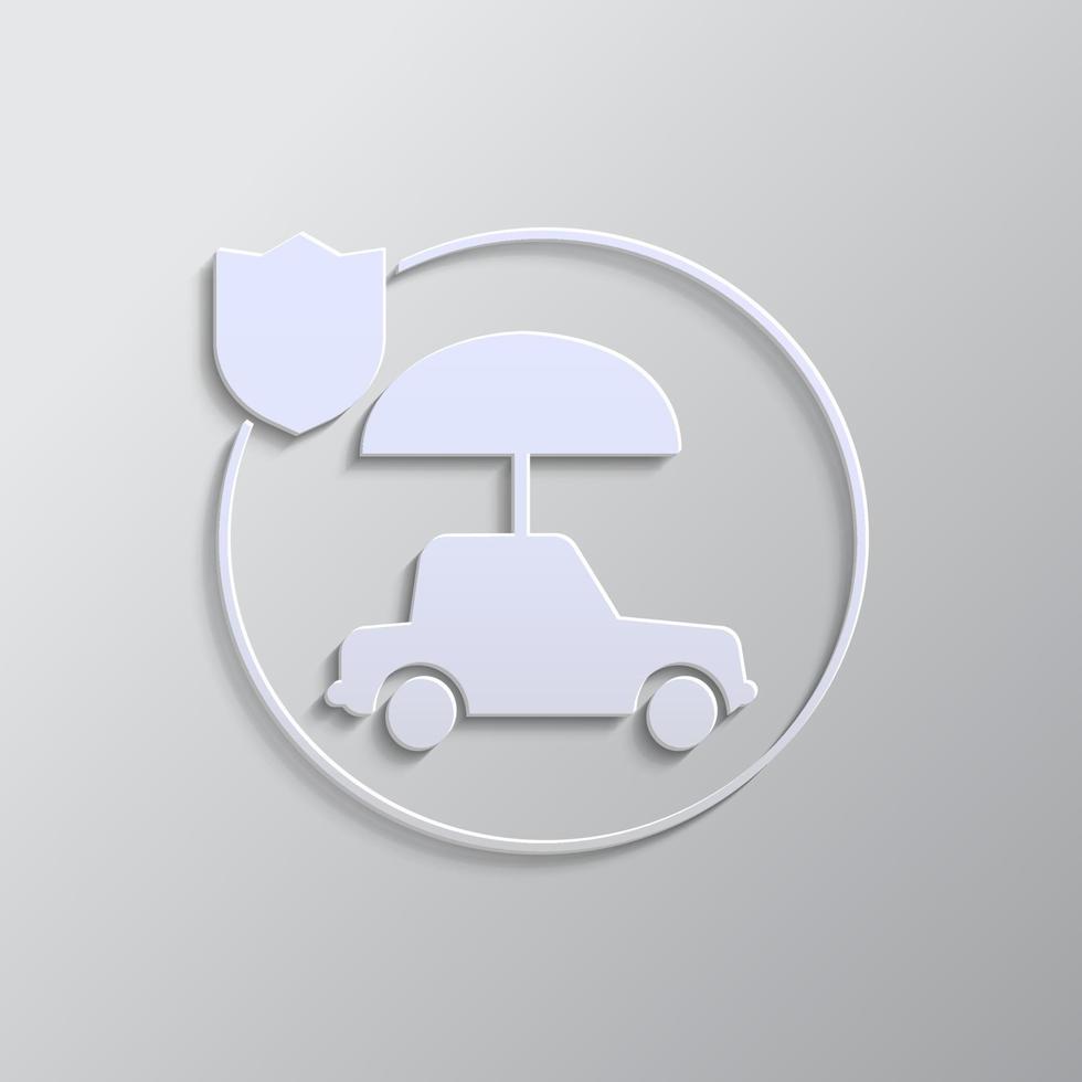 macchina, assicurazione, icona, vettore, assicurabile, fusibile carta stile. grigio colore vettore sfondo- carta stile vettore icona. su bianca sfondo