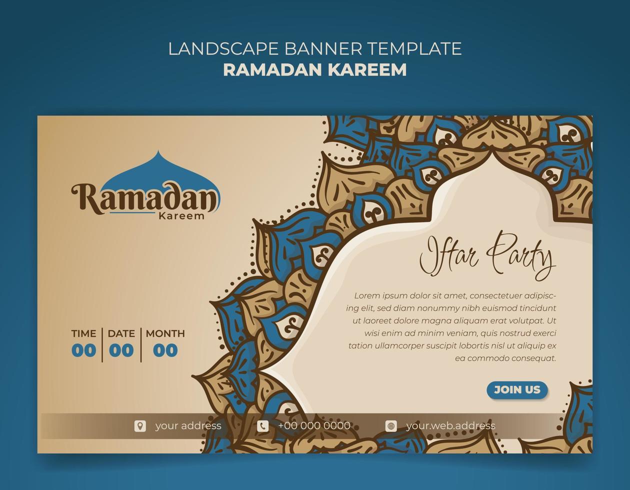 Ramadan kareem bandiera modello con mandala ornamentale design vettore
