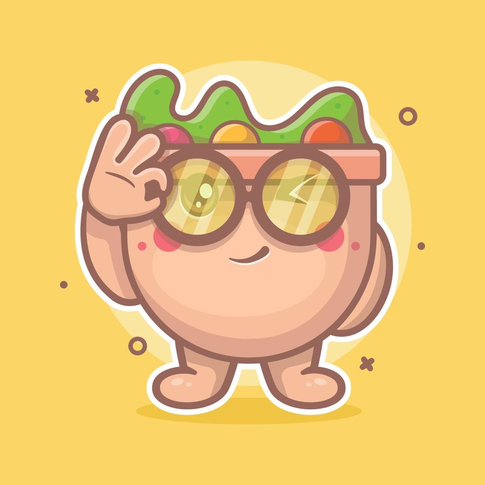 divertente insalata cibo personaggio portafortuna con ok cartello mano gesto isolato cartone animato nel piatto stile design vettore