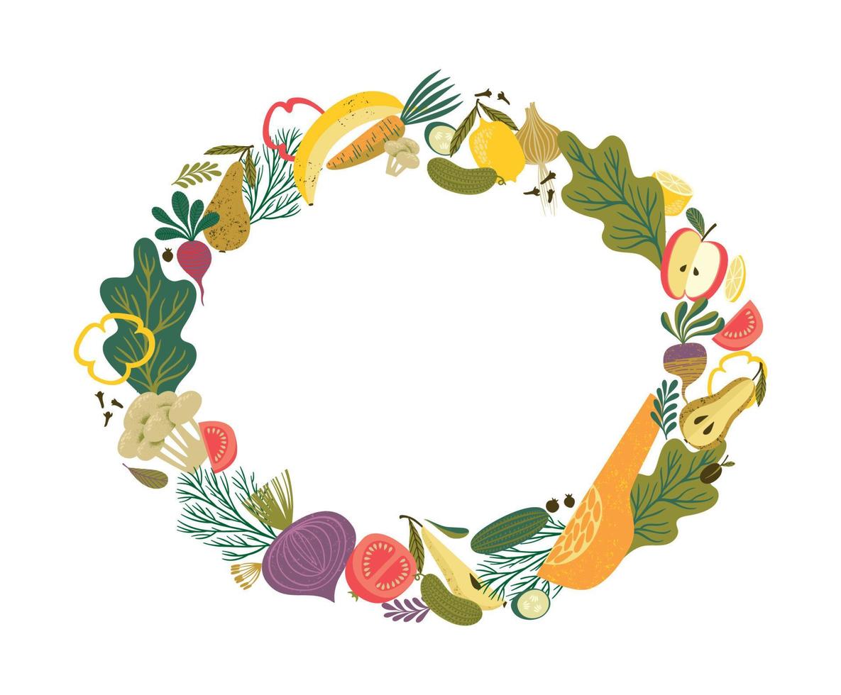 vettore telaio con frutta e verdure. salutare cibo illustrazione. isolato elemento design