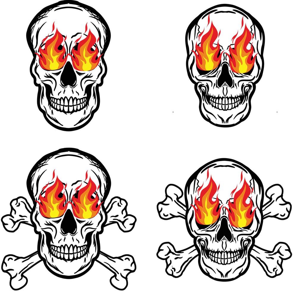 cranio testa tibie incrociate fiamma fuoco vettore Immagine illustrazioni