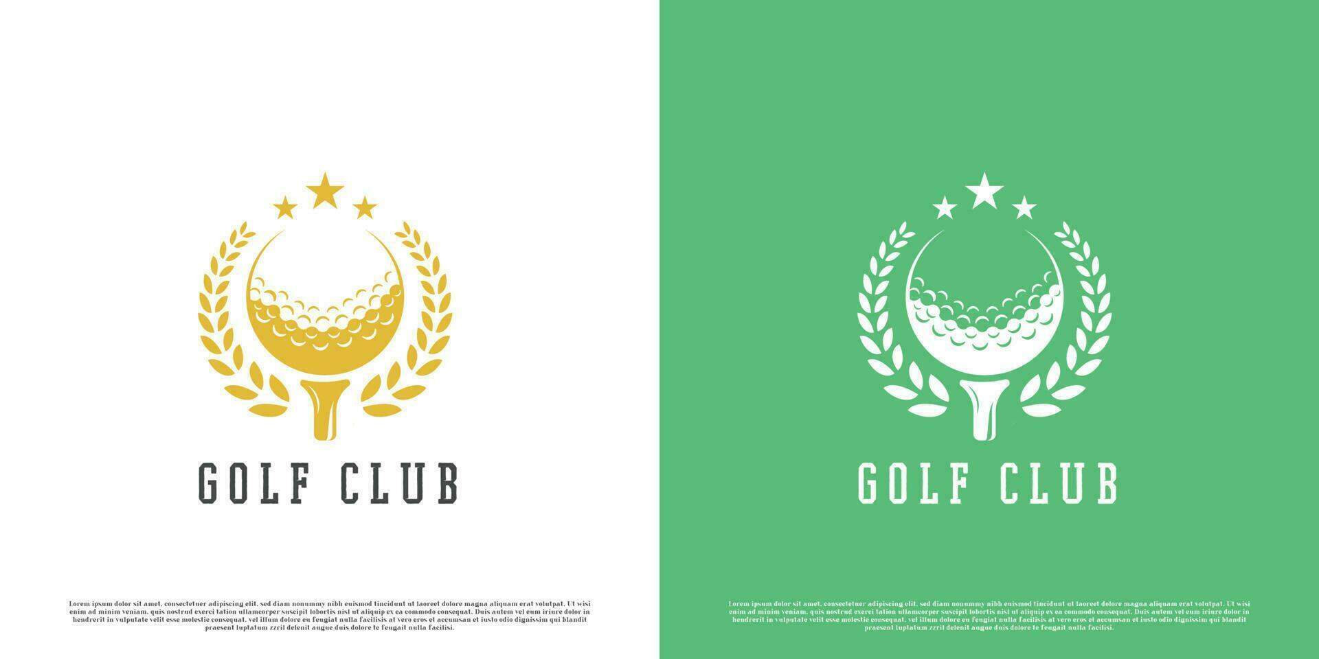golf club logo design illustrazione. creativo idea d'oro golf palla silhouette sport distintivo etichetta francobollo. classico retrò Vintage ▾ professionale sport design. vettore