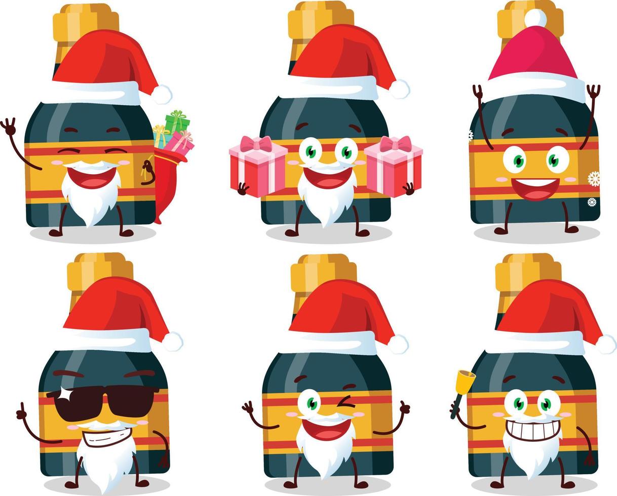 Santa Claus emoticon con vino bottiglia cartone animato personaggio vettore