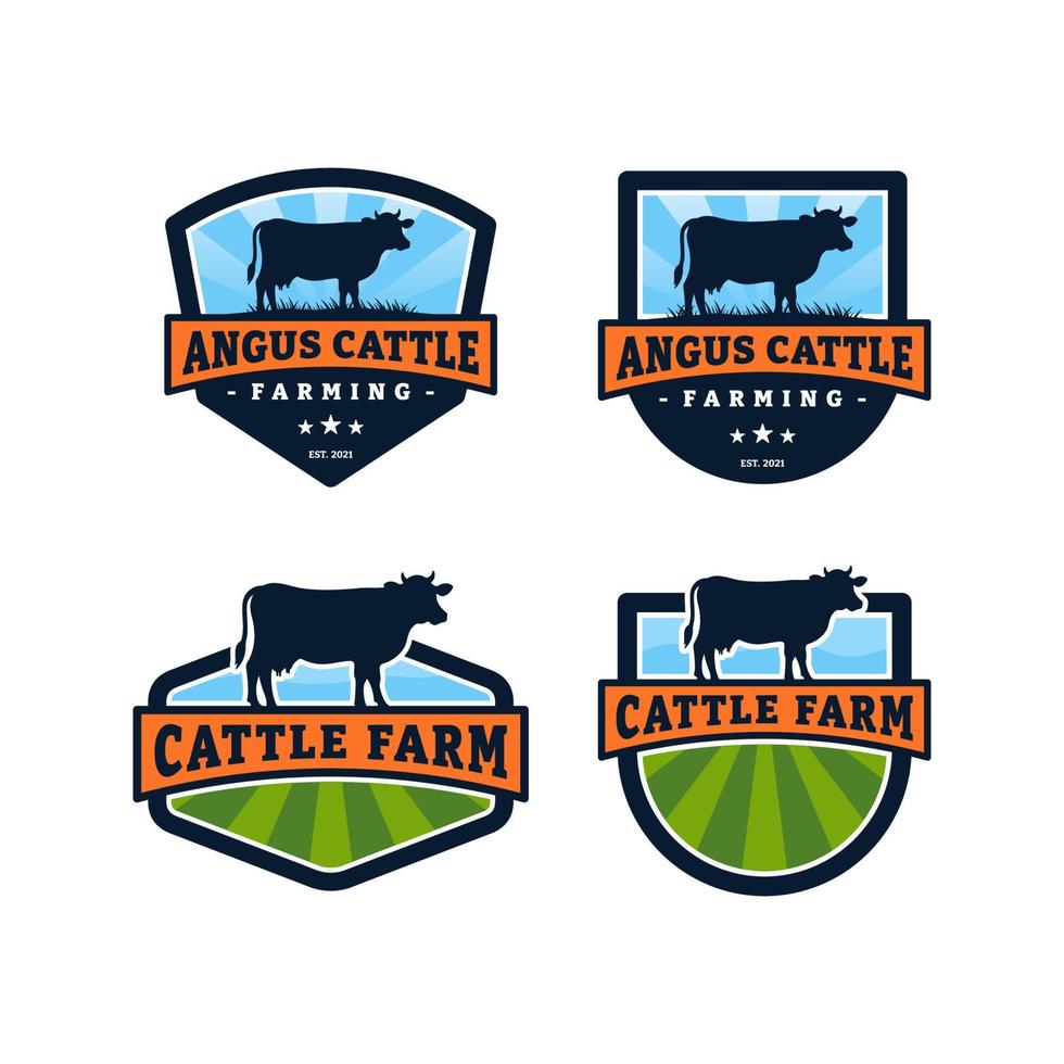 impostato di bestiame azienda agricola logo modello design. Vintage ▾ nero angus distintivo vettore. vettore