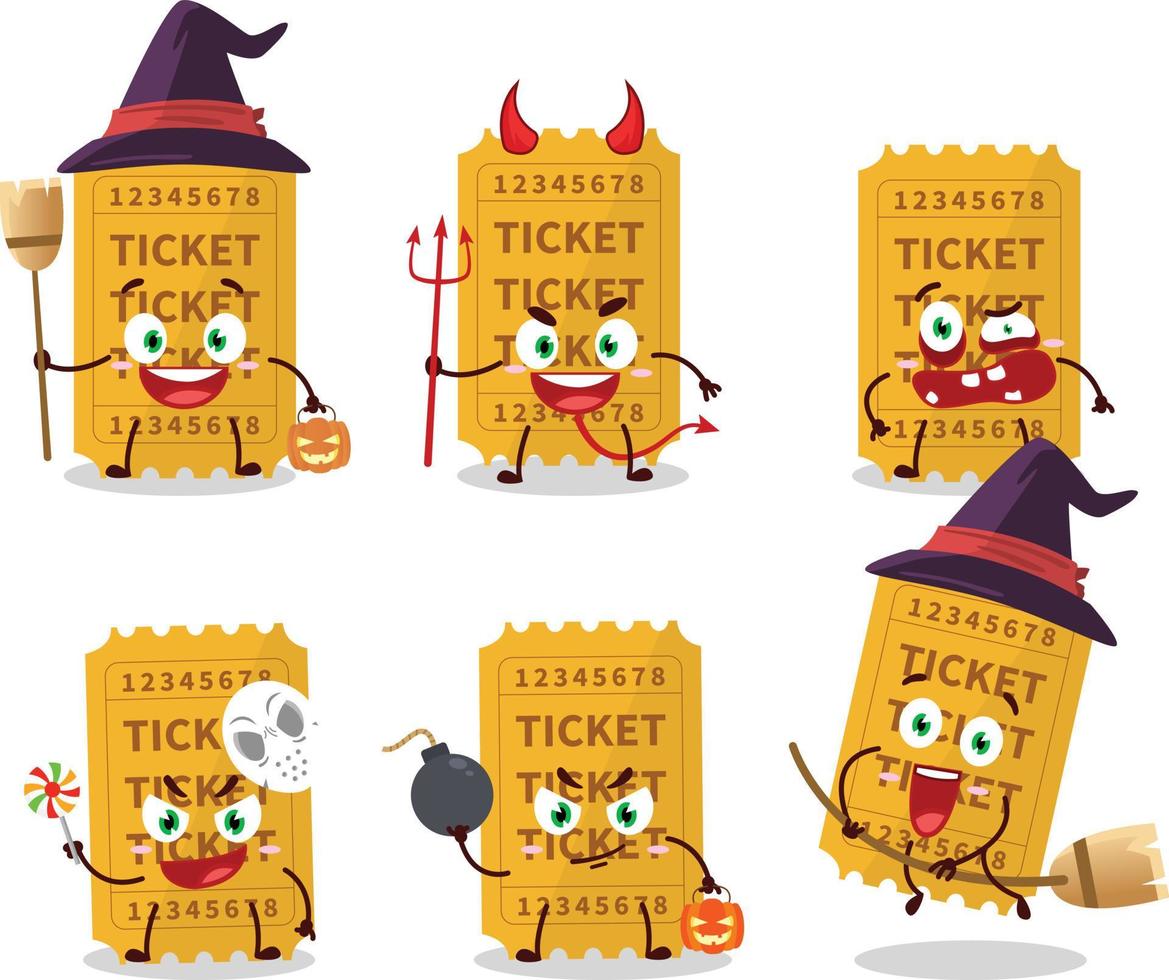 Halloween espressione emoticon con cartone animato personaggio di biglietto vettore