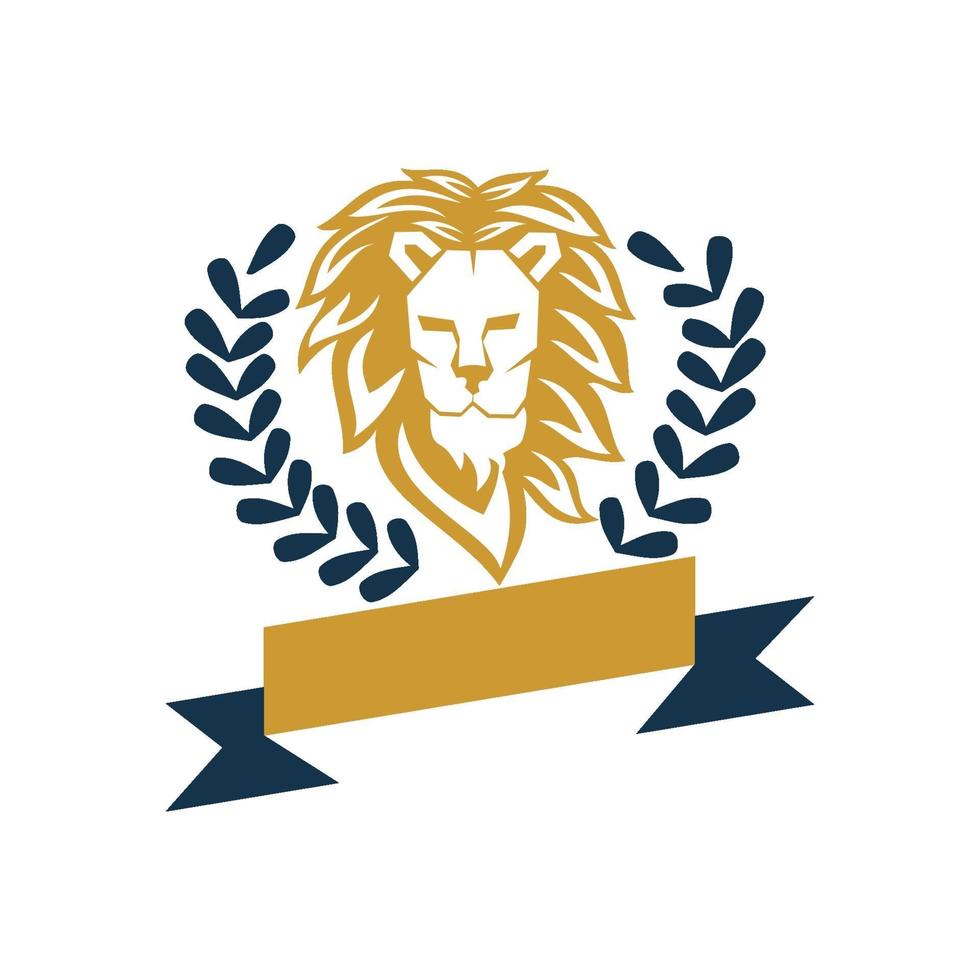 modello di simbolo di disegno della foglia del nastro della testa del leone isolato vettore