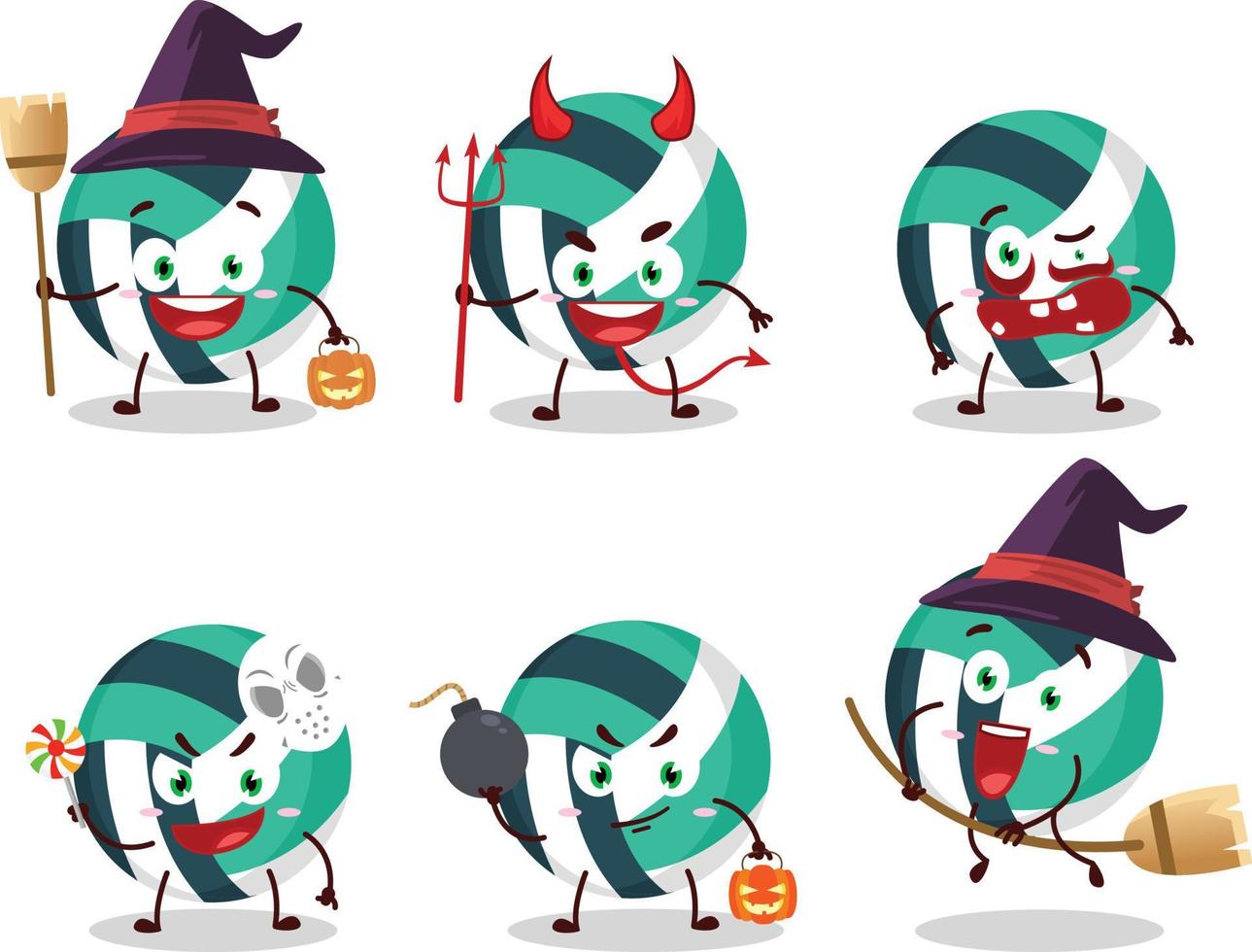 Halloween espressione emoticon con cartone animato personaggio di volley palla vettore