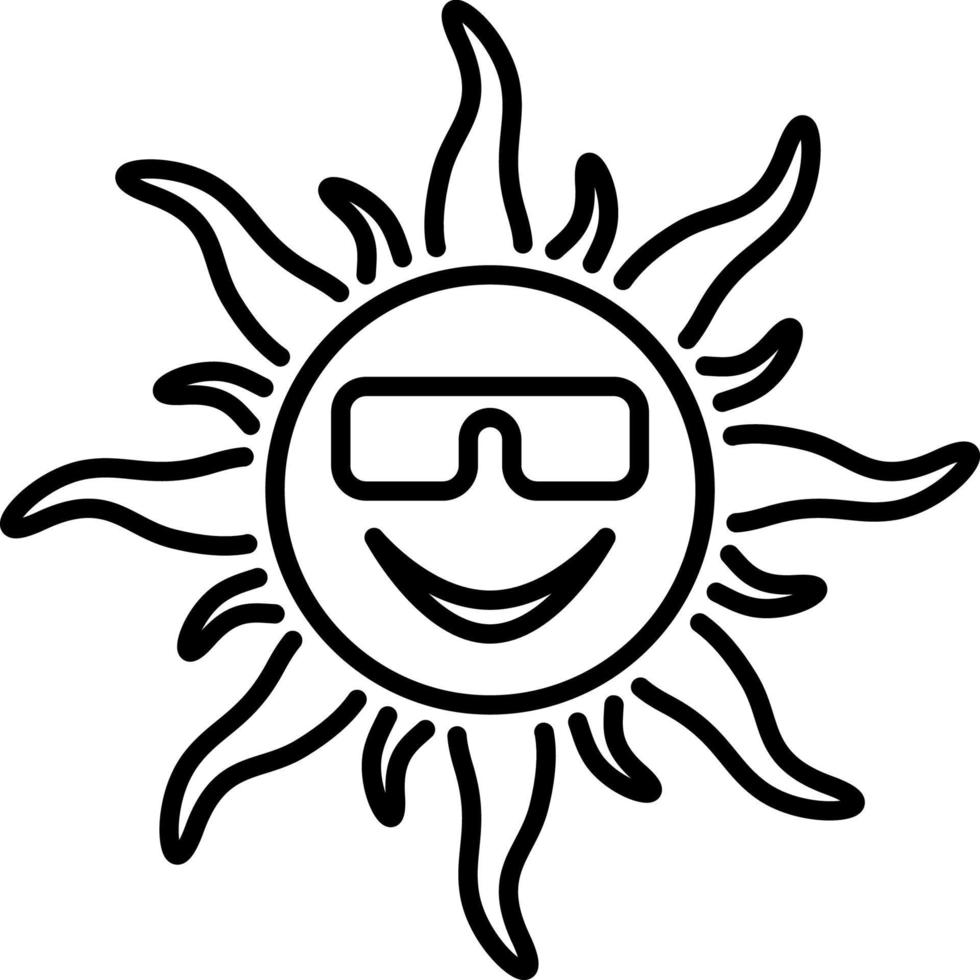 sole, emoji linea icona vettore. schema vettore icona sole emoji su bianca sfondo.