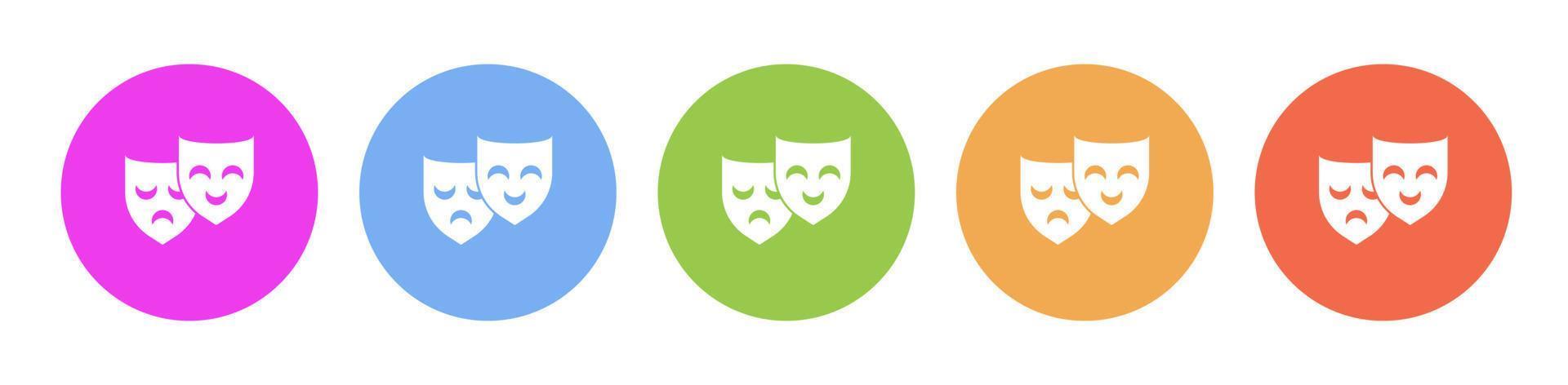 Multi colorato icona teatrale maschere. pulsante bandiera il giro distintivo interfaccia per applicazione illustrazione su bianca sfondo vettore