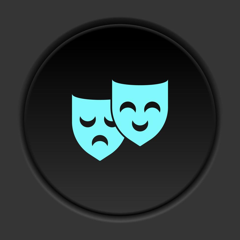 buio pulsante icona teatrale maschere. pulsante bandiera il giro distintivo interfaccia per applicazione illustrazione su scurire sfondo vettore