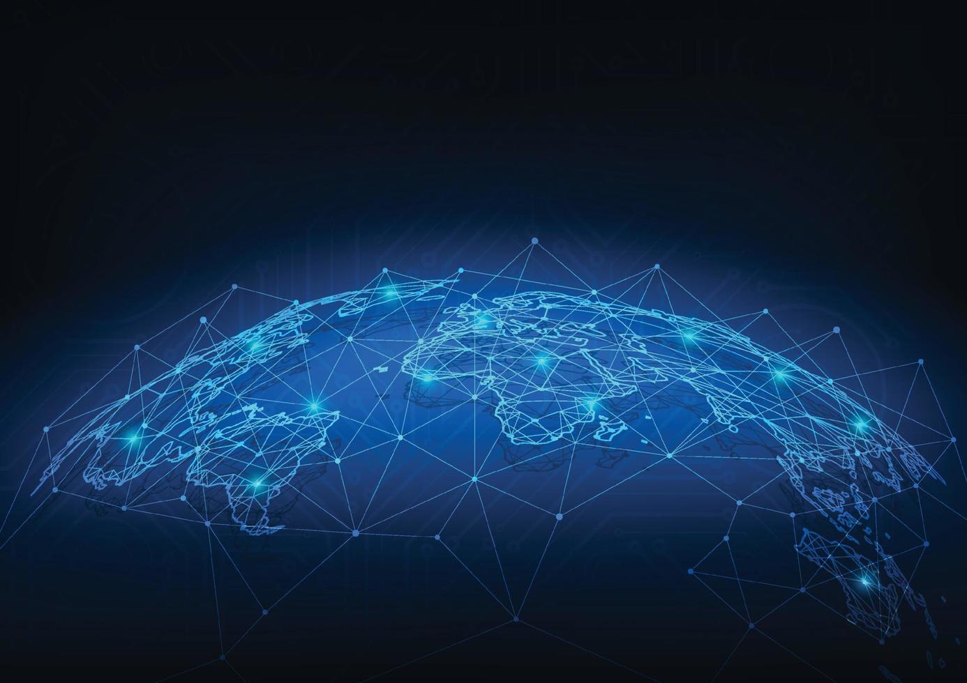 connessione di rete globale. punto della mappa del mondo e concetto di composizione della linea del business globale. illustrazione vettoriale