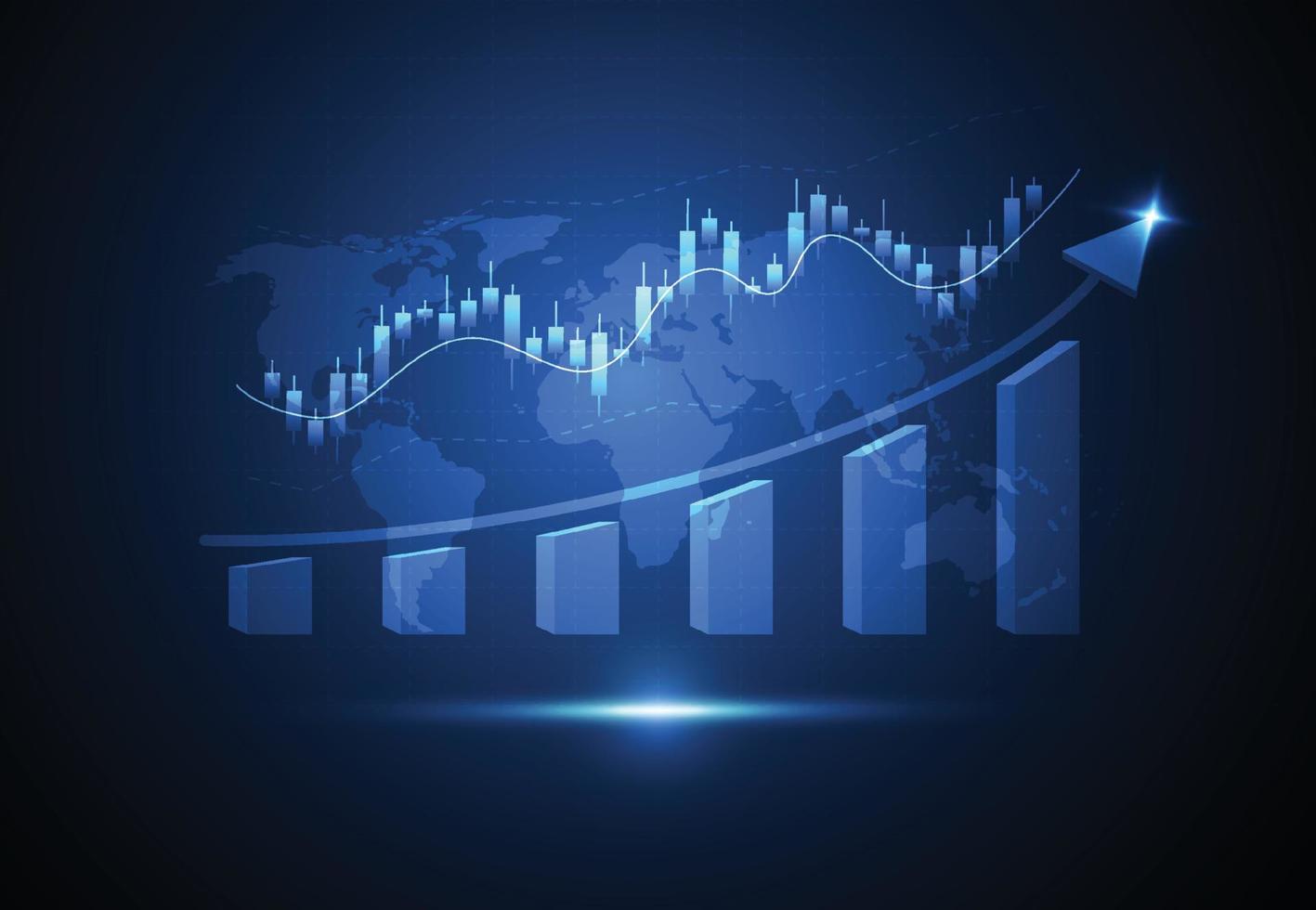 grafico del grafico del bastone di candela di affari del commercio di investimento del mercato azionario su progettazione bianca del fondo. punto rialzista, andamento del grafico. illustrazione vettoriale