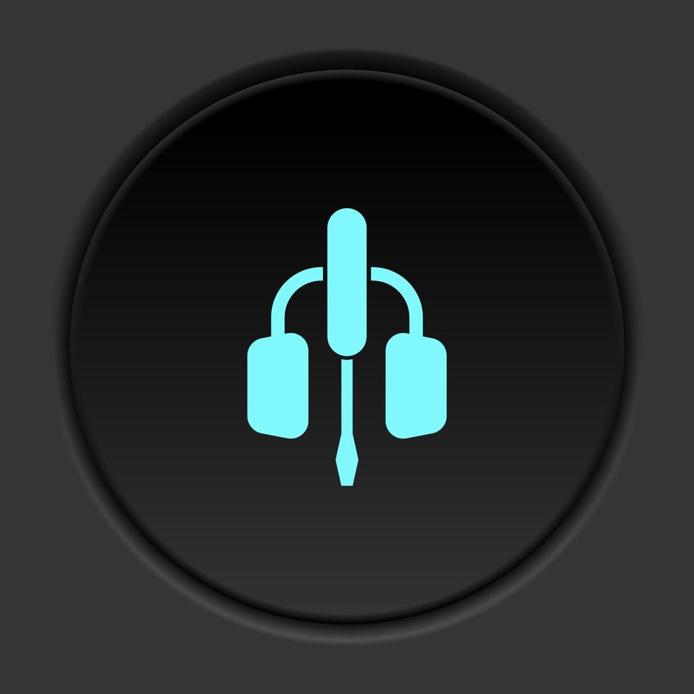 buio pulsante icona Audio controllo testa impostare. pulsante bandiera il giro distintivo interfaccia per applicazione illustrazione su scurire sfondo vettore