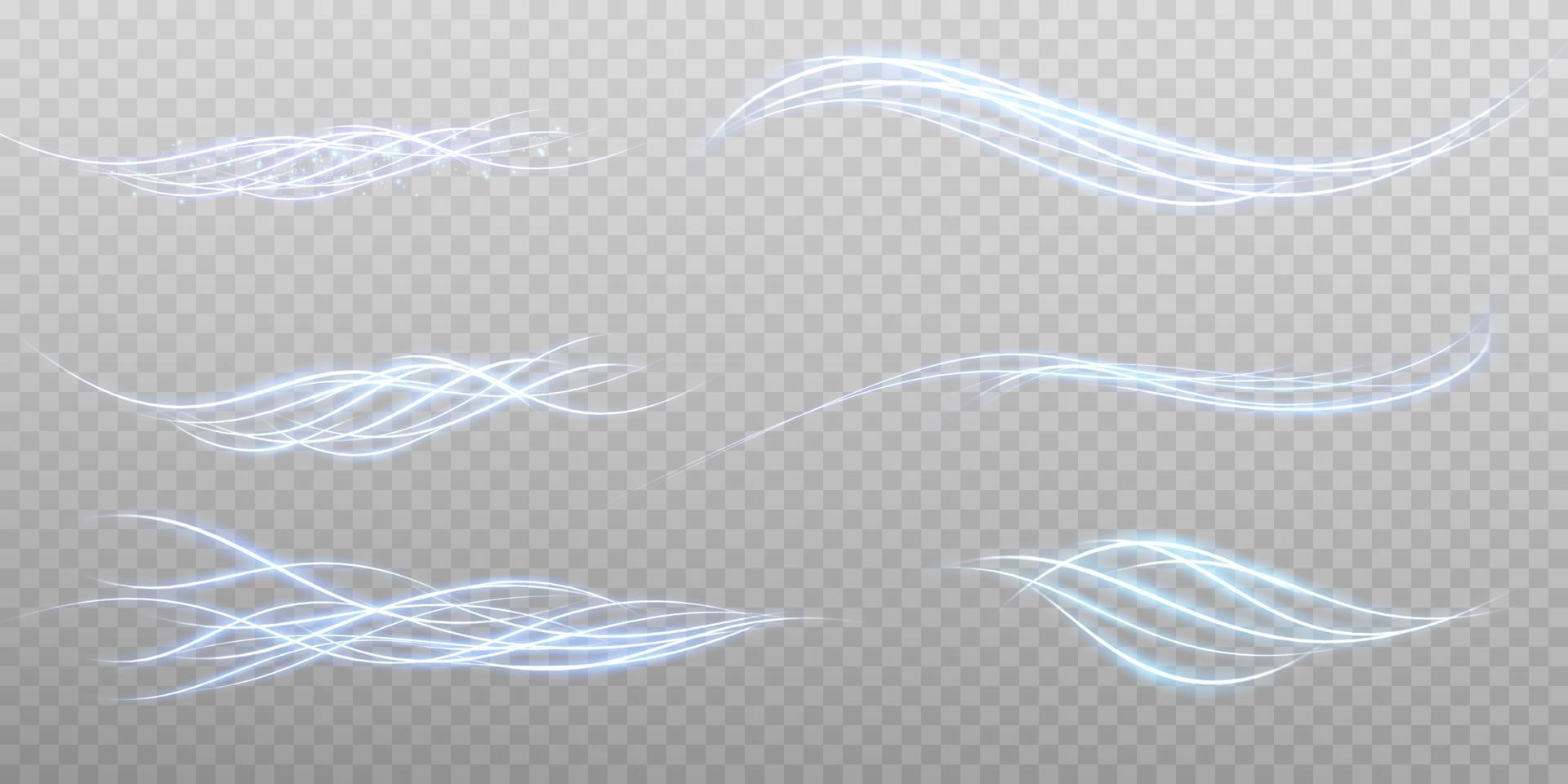 astratto leggero Linee di movimento e velocità nel blu. leggero ogni giorno raggiante effetto. semicircolare onda, leggero pista curva turbine vettore