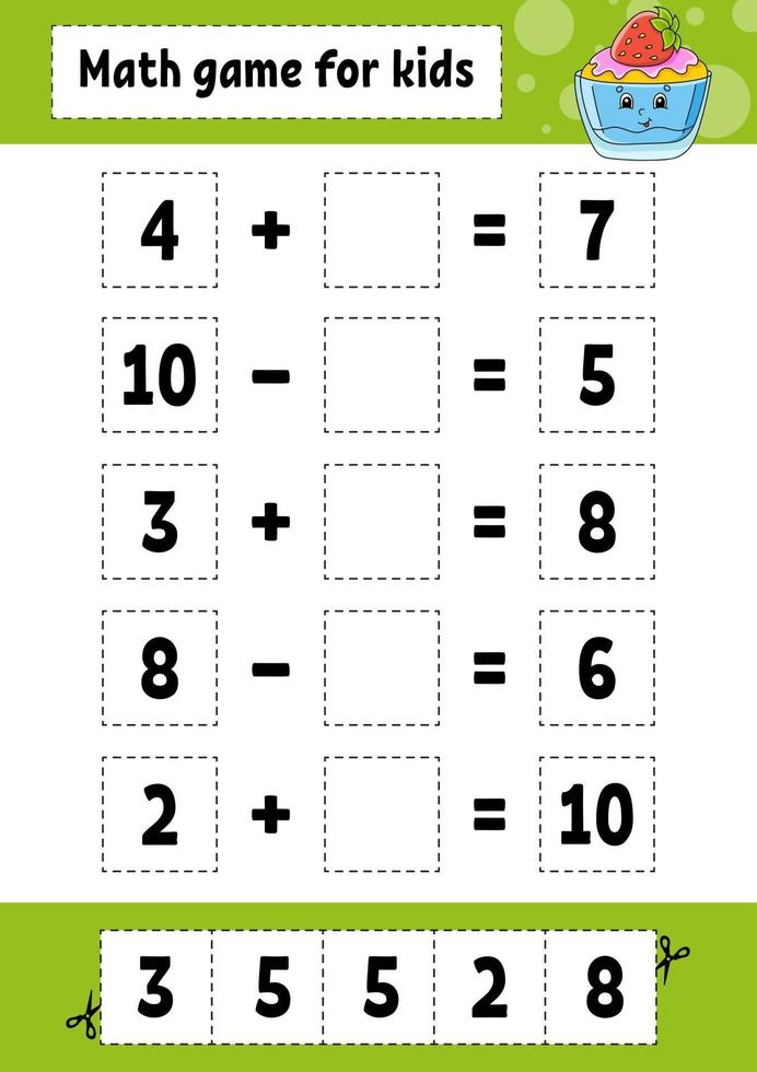 gioco di matematica per bambini. foglio di lavoro per lo sviluppo dell'istruzione. pagina delle attività con immagini. gioco per bambini. colore illustrazione vettoriale isolato. personaggio divertente. stile cartone animato.