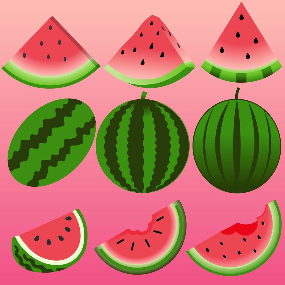 angurie icona impostare. vettore illustrazione di anguria per frutta e cibo design. grafico risorsa di fetta anguria per vegetariano, sano, dieta, nutrizione e tropicale. estate frutta per salutare