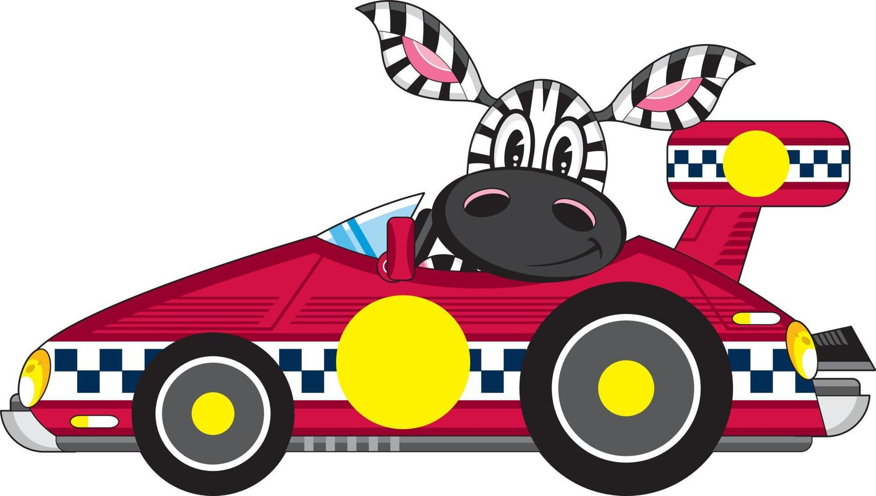 carino cartone animato zebra autista nel gli sport auto vettore