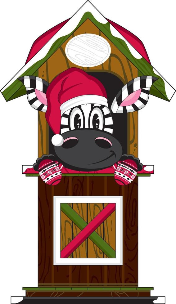 carino cartone animato Santa Claus Natale zebra nel capanna vettore