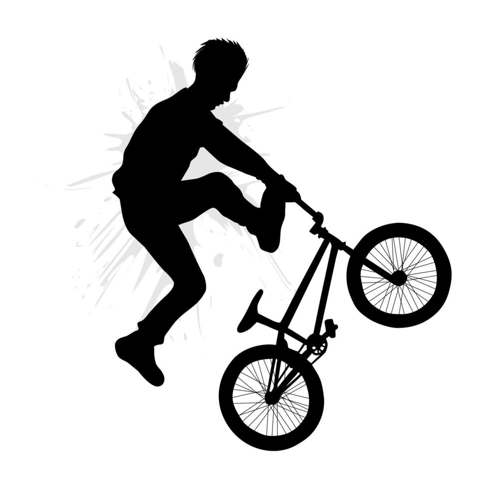 silhouette di un' bmx bicicletta giocatore fare freestyle trucchi nel il aria. vettore illustrazione